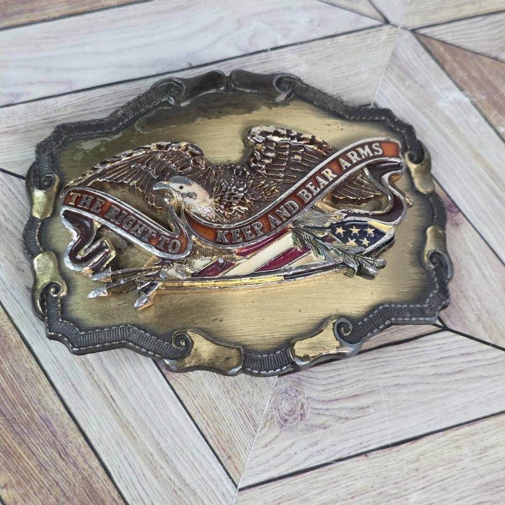 VTG Raintree 1977/1978 The Right To Keep And Bear Arms Brass Belt Buckle USA